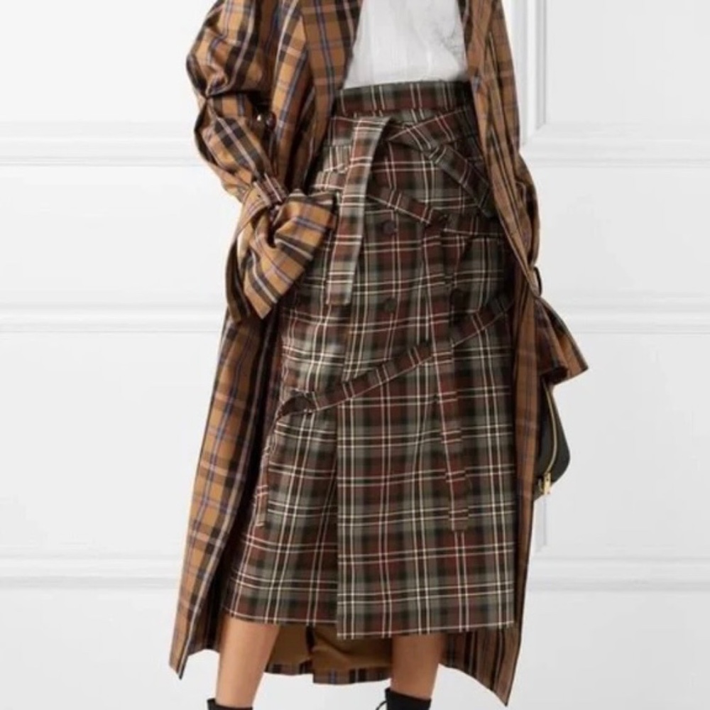 Rokh Tartan Twill Midi Skirt